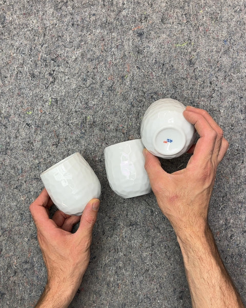 Set of 3 White Ceramic Textured Tea Cups
