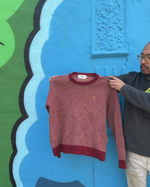 Ewan Red Textured Knit Crewneck Sweater, Size XL