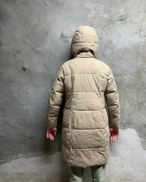 Calvin Klein Hooded Puffer Coat in Beige, Size M