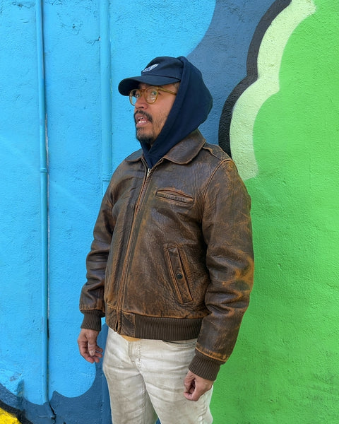 Vintage Adam Spencer Distressed Brown Leather Bomber, Size 40