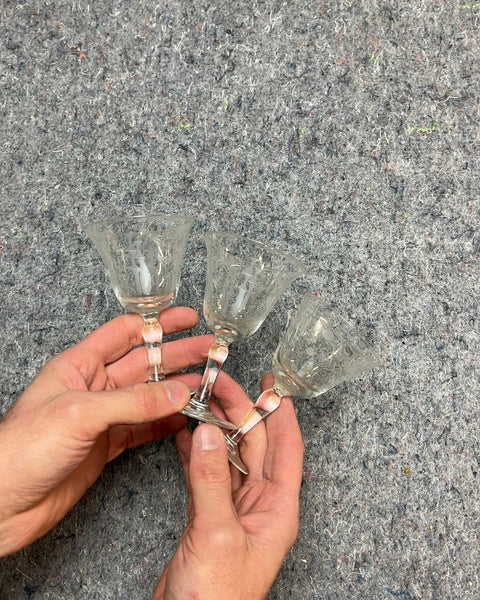 Set of Three Etched Glass Cordials