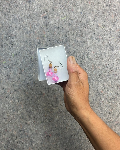 Pink Glitter Bottle Drop Earrings