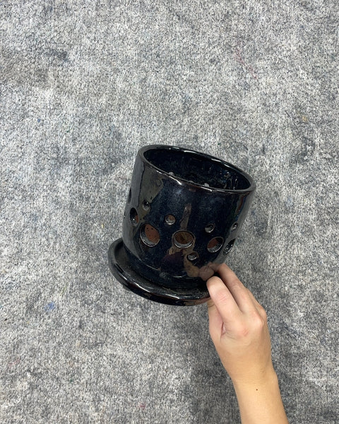 Black Ceramic Orchid Planter with Drainage Plate, 5 in