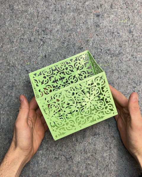 Green Filigree Metal Basket With Magnets On The Back