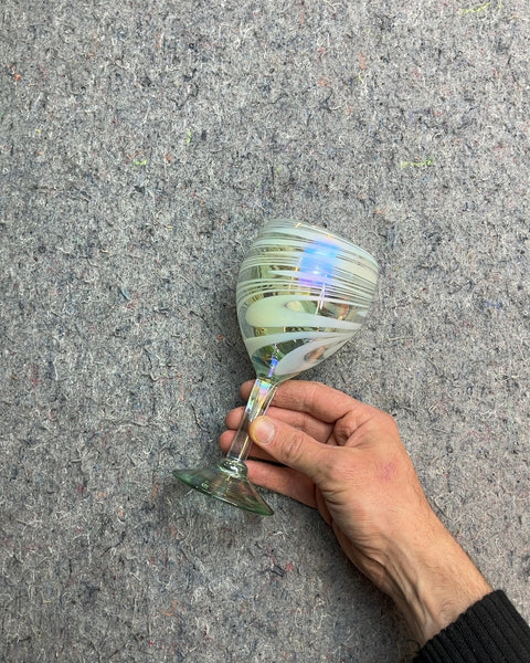 Hand-blown Mexican Art Glass Iridescent Swirl Glass Wine Goblet