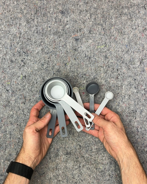 Gray Plastic Measuring Cups and Spoons Set