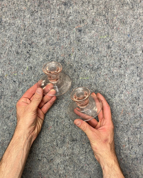 Pink Glass Candlestick Holders