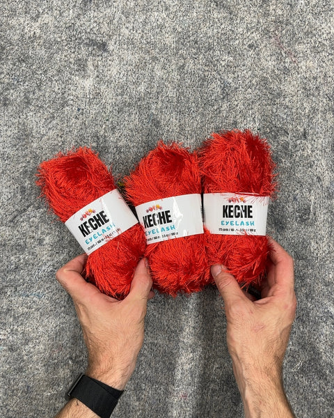 Keche Eyelash Red Yarn, 3 Skeins