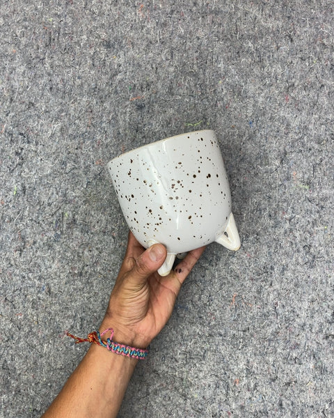White Speckled Ceramic Planter with Three Legs