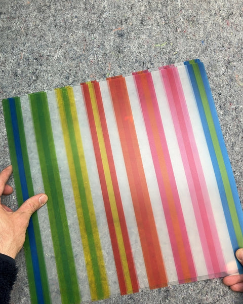 Two Rainbow Striped Plastic Placemats