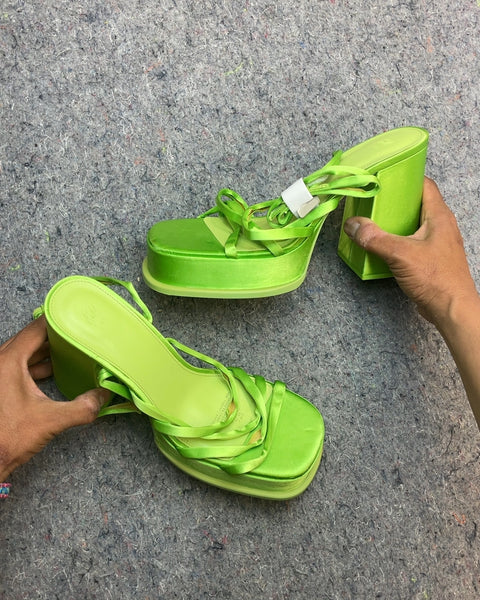 Brand New H&M Green Platform Heeled Sandals, Size US 10W or EU 41
