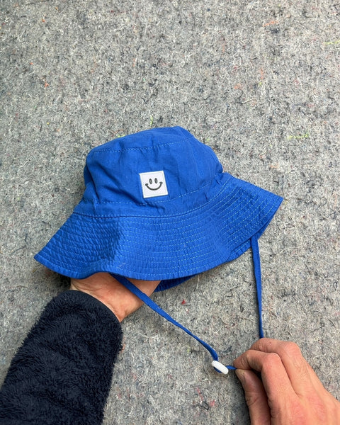 Blue Bucket Hat with Smiley Face Patch, Size 46cm or 1-2 Years Old