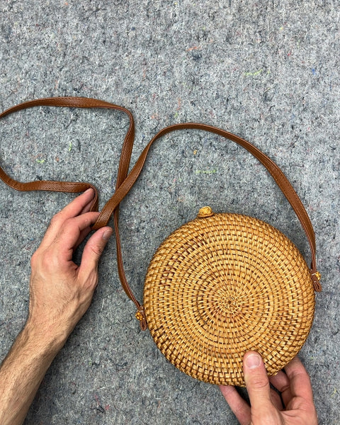 Cute Round Woven Rattan Crossbody Bag