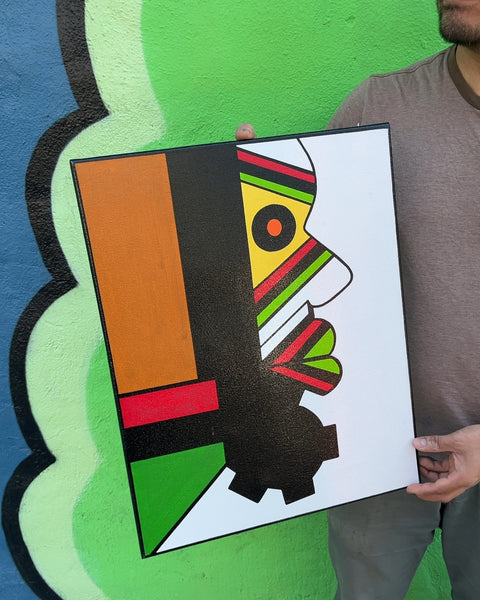Abstract Face Painting on Canvas, 16.5x19"