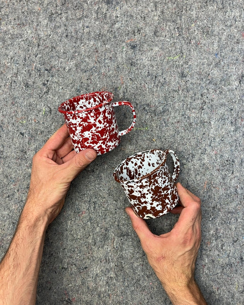 Red and Brown Speckled Enamelware Mugs