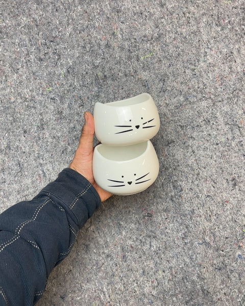 Cat Face Ceramic Planters, Set of 2