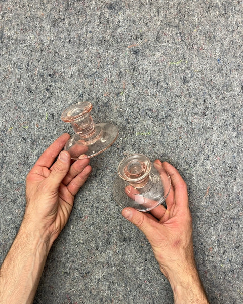 Pink Glass Candlestick Holders