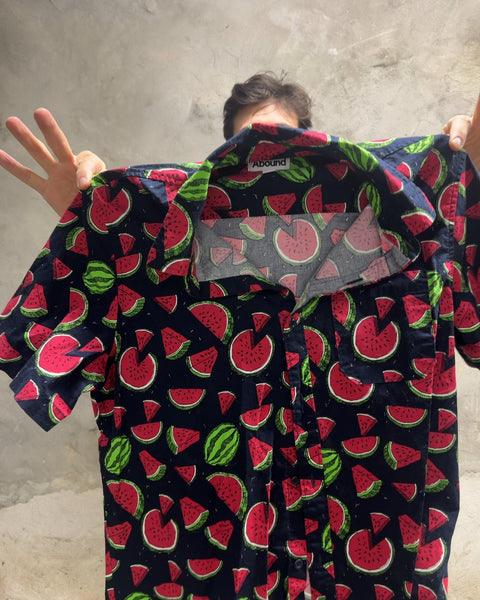 Abound Watermelon Print Short Sleeve Button-Down Shirt, Size M