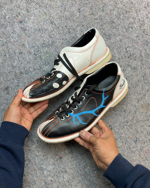Bowls Black and White Bowling Shoes with Blue Design, Sz US 10.5W or 12M