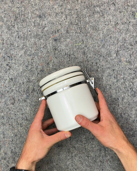 White Ceramic Clamp Top Canister 6"