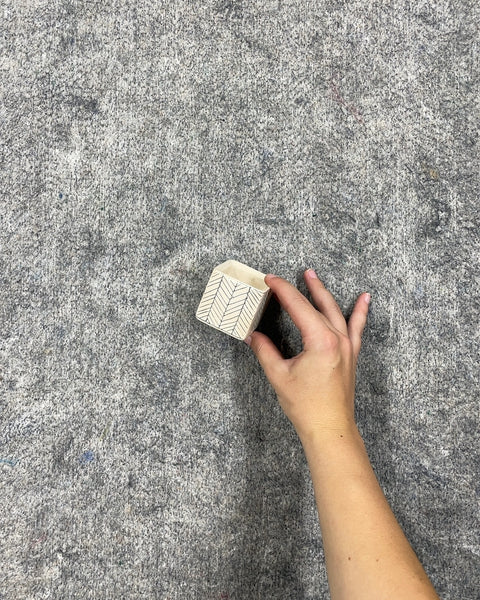Tiny White Ceramic Planter with Black Herringbone Pattern, 2 in