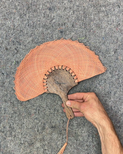 Woven Straw Hand Fan with Wooden Handle