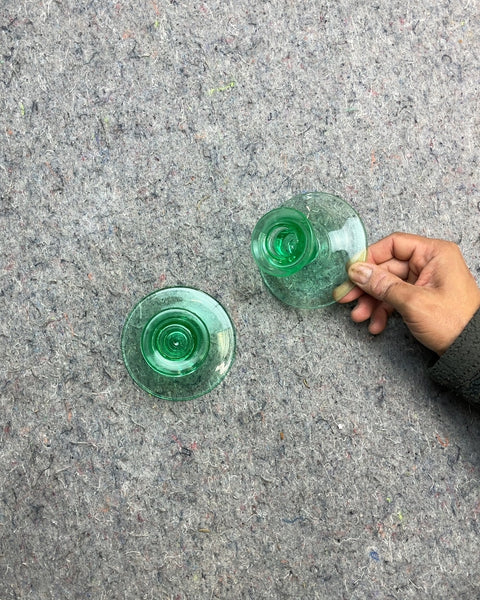 Green Glass Taper Candle Holders, Set of 2