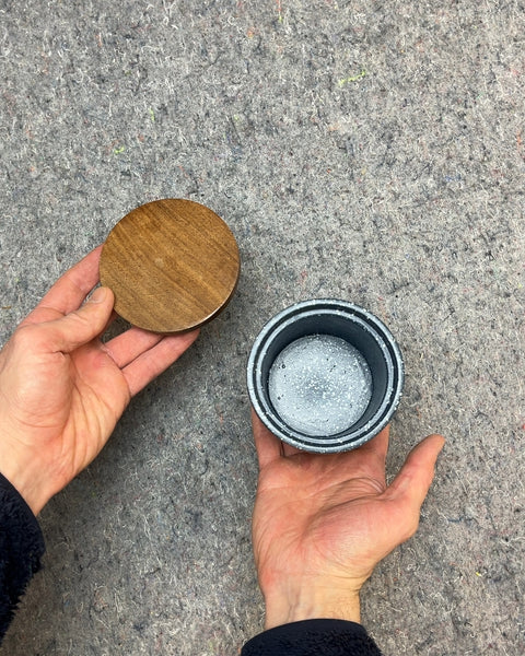 Pretty Speckled Blue Ceramic Jar with Wood Lid