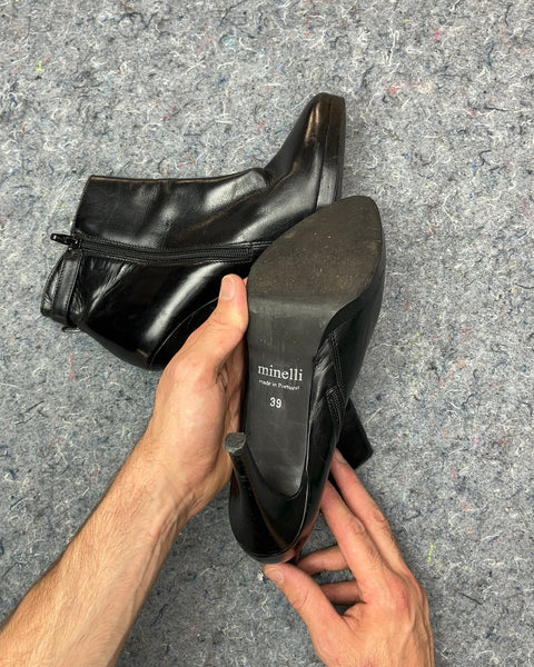 Minelli Black Leather Ankle Boots, Size EU 39