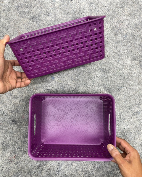 Purple Woven Pattern Plastic Storage Baskets, 9x7x4”