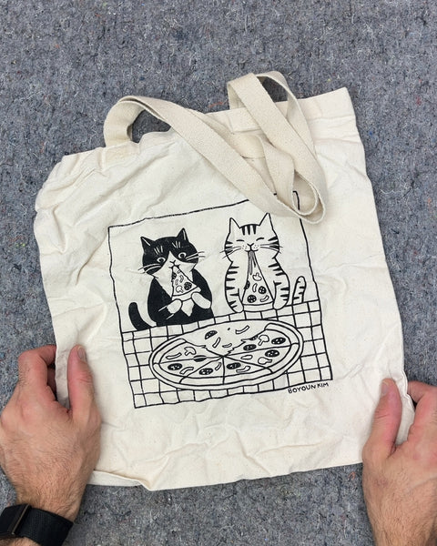Boyoun Kim Cats Eating Pizza Canvas Tote Bag