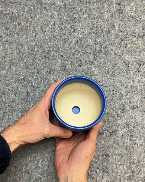 Super Cute Blue Ceramic Planter with Saucer, 4.5"