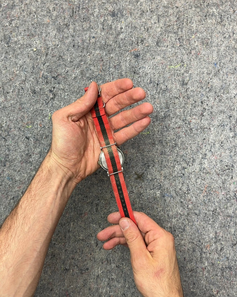Timex Weekender Watch with Red and Black Striped Band, Needs New Battery