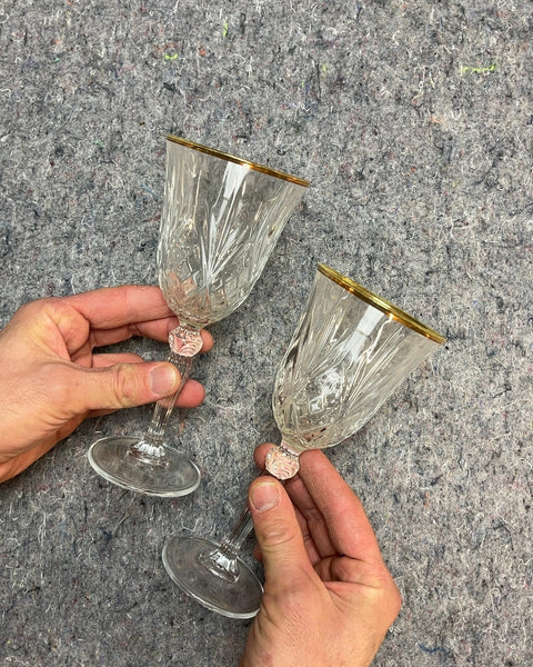 Two Party Wine Glasses with Gold Trim