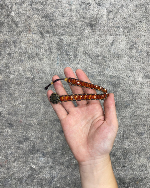 Amber Beaded Wrap Bracelet with Button Clasp
