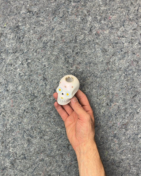 White Ceramic Sugar Skull Candle Holder