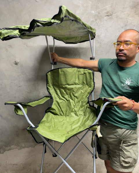 Green Folding Camping Chair with Sun Canopy Shade