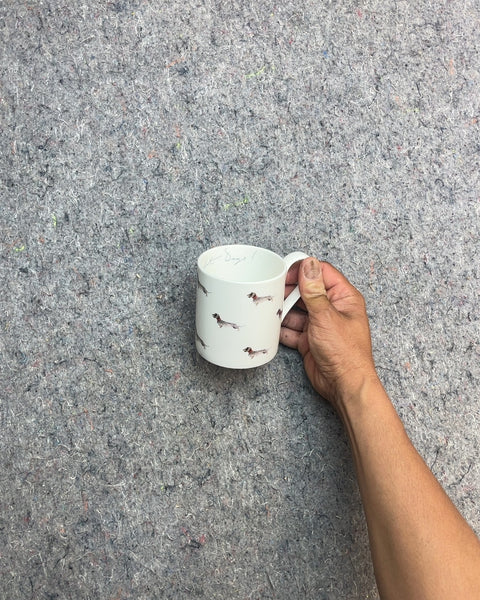 White Mug with Dachshund Dog Pattern