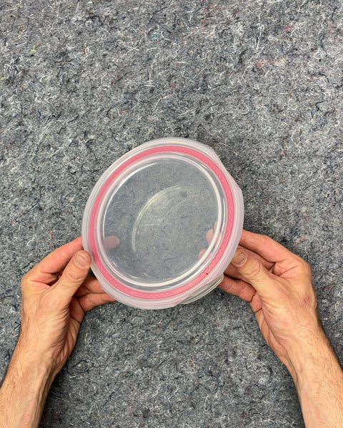 Round Clear Glass Food Storage Container with Red Seal