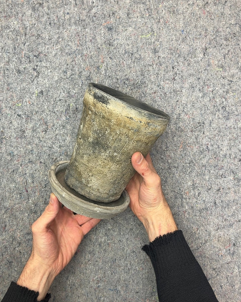 Concrete Planter with Saucer, W6"