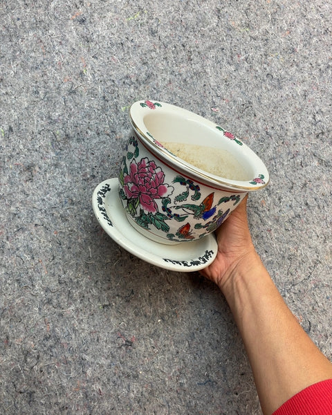 Floral Butterfly Ceramic Planter with Saucer