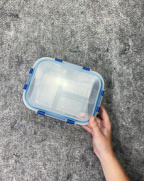 Clear Divided Lunch Box with Blue Clips