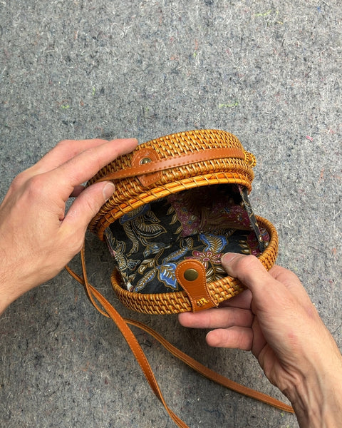Woven Rattan Round Crossbody Bag