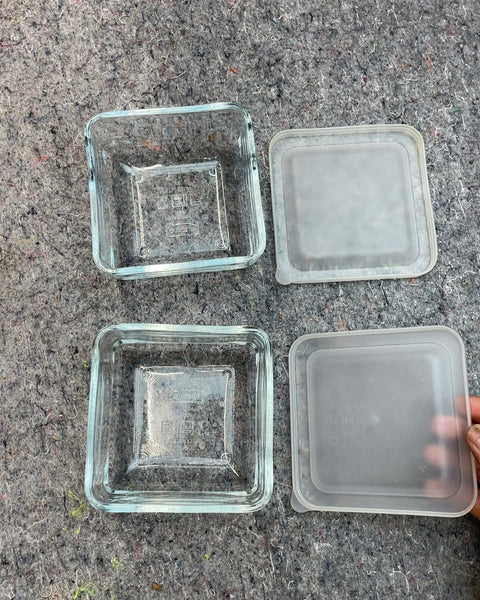 Square Glass Food Storage Containers with Lids, Set of 2
