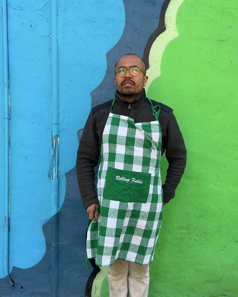 Rolling Fields Green Gingham Apron