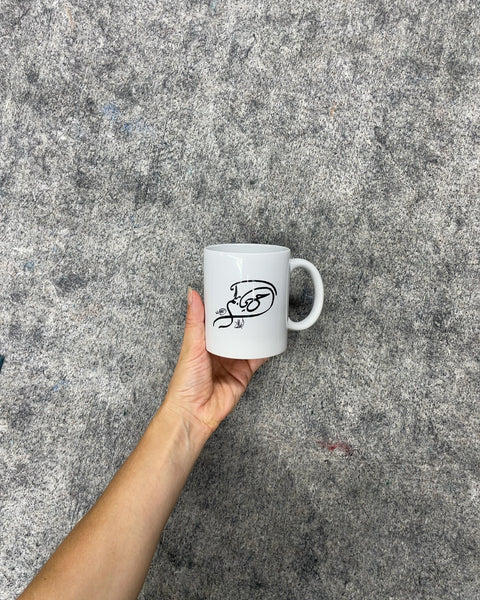 White Ceramic Mug with Calligraphy