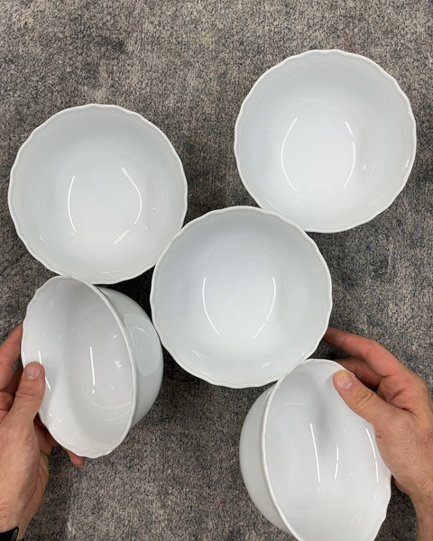 Set of 5 Scalloped IKEA White Ceramic Bowls