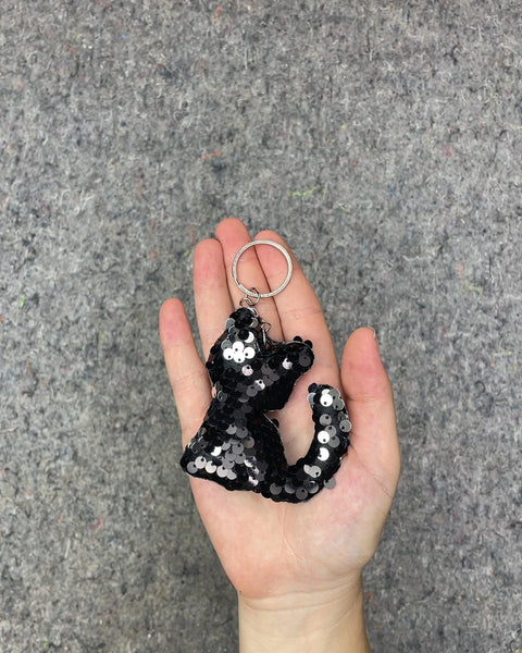 Black Sequin Cat Keychain