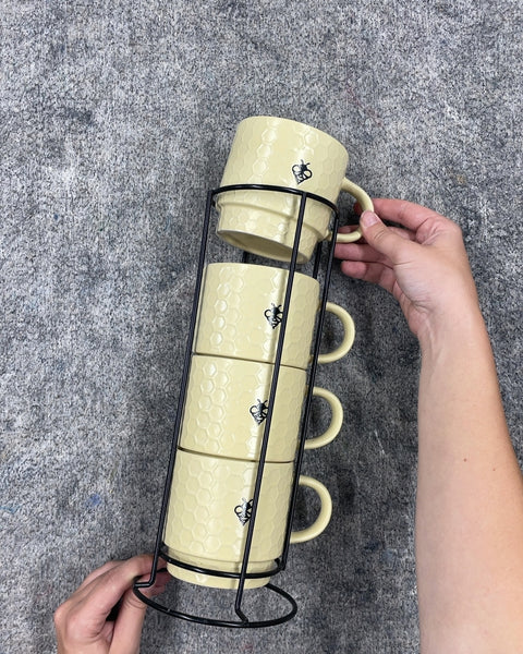 Honeycomb Bee Stacking Mugs with Rack