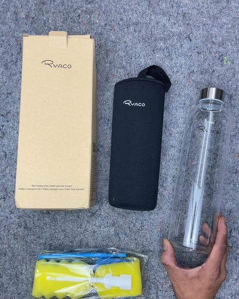 Ryaco Glass Water Bottle with Sleeve and Cleaning Brushes